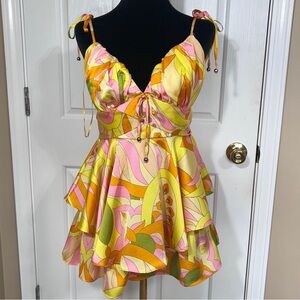 Lilly’s Kloset Retro Psychedelic Tiered Peplum Top Boho Festival Size Medium